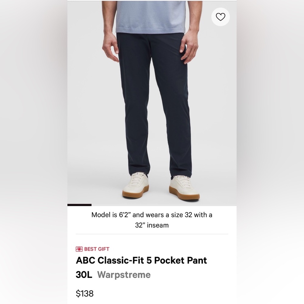 lululemon athletica Men's True Navy ABC 5 Pocket Classic Fit 38 Waist x26 Length